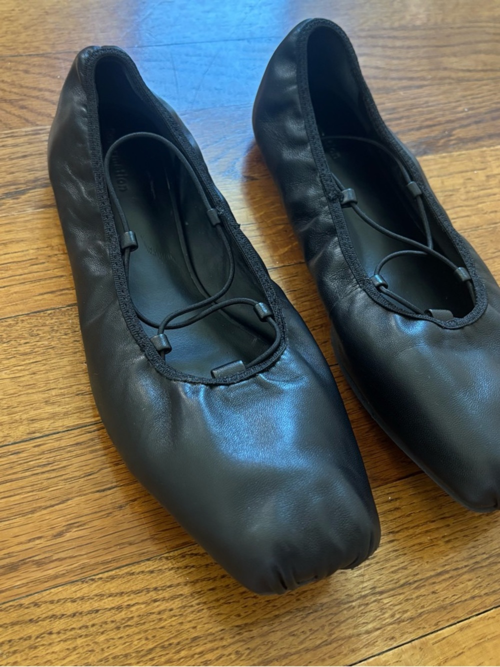 Reformation Barbara Flat Black Lace-Up Square-Toe Ballet - Picture 2 of 5
